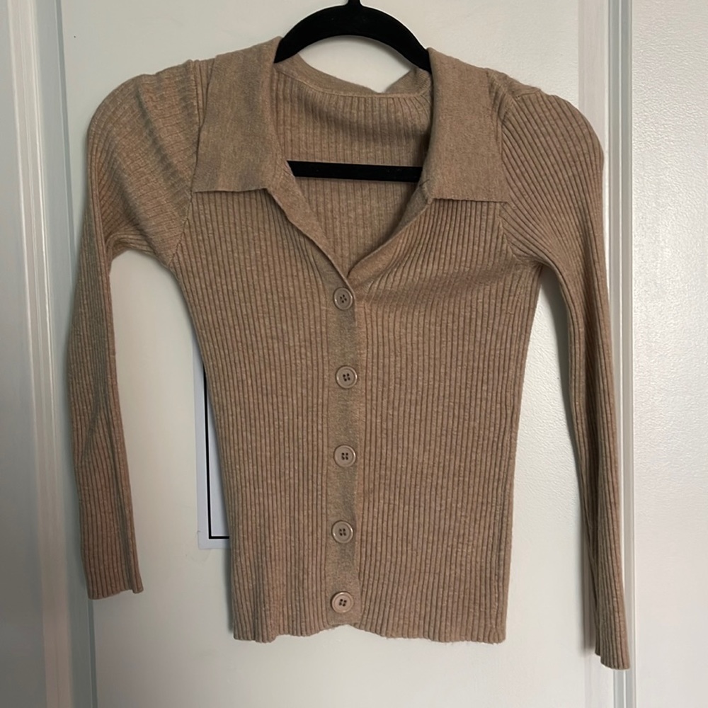 V-Neck Knit Button Down Top